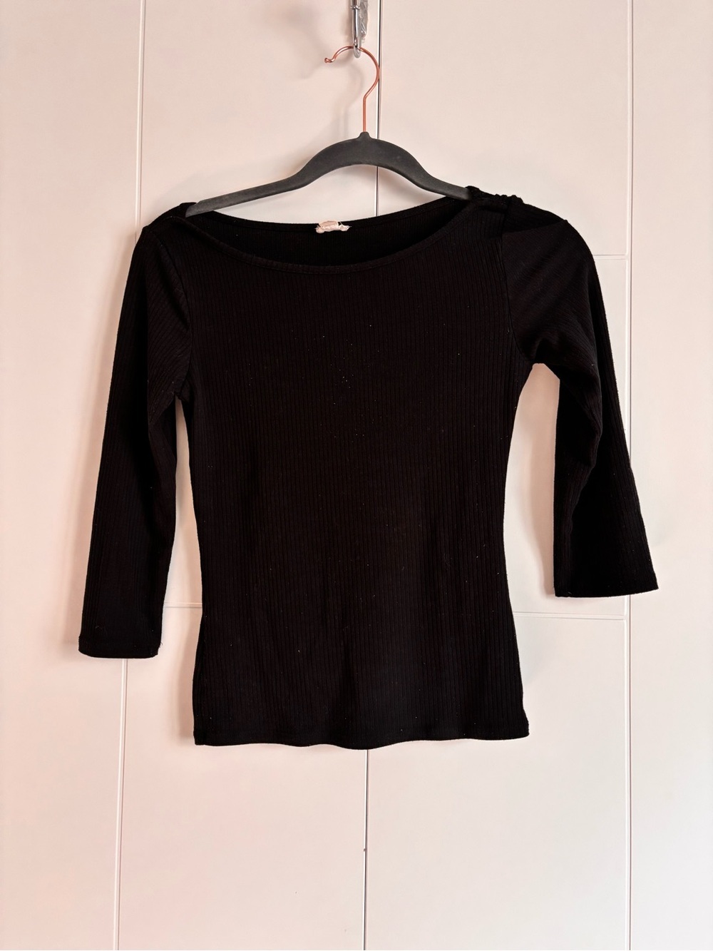 3/$45 Black 3/4 Ribbed Boatneck Women's Top